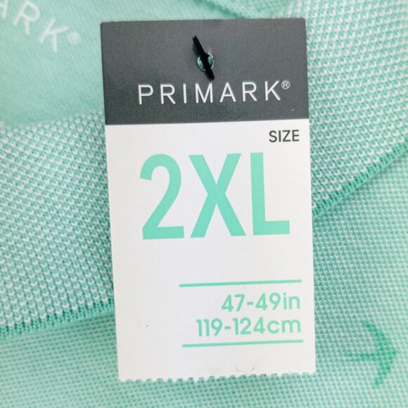 Primark Polo Men's 2XL Shirt Short Sleeve Cotton Mint Green Checks Birds NWT - Picture 5 of 11